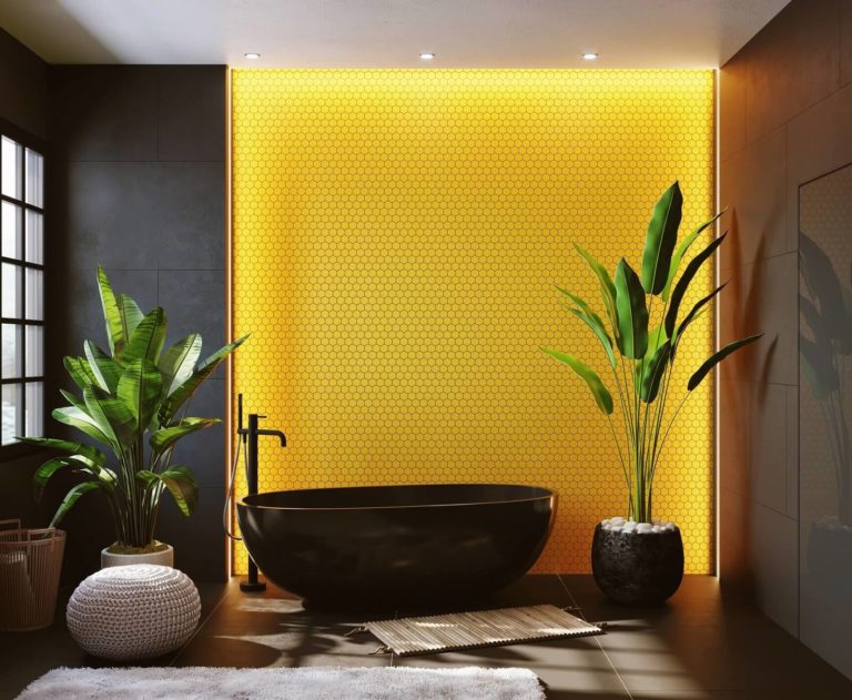 Mur d’accent salle de bain: idées, matériaux, couleurs et choix de murs